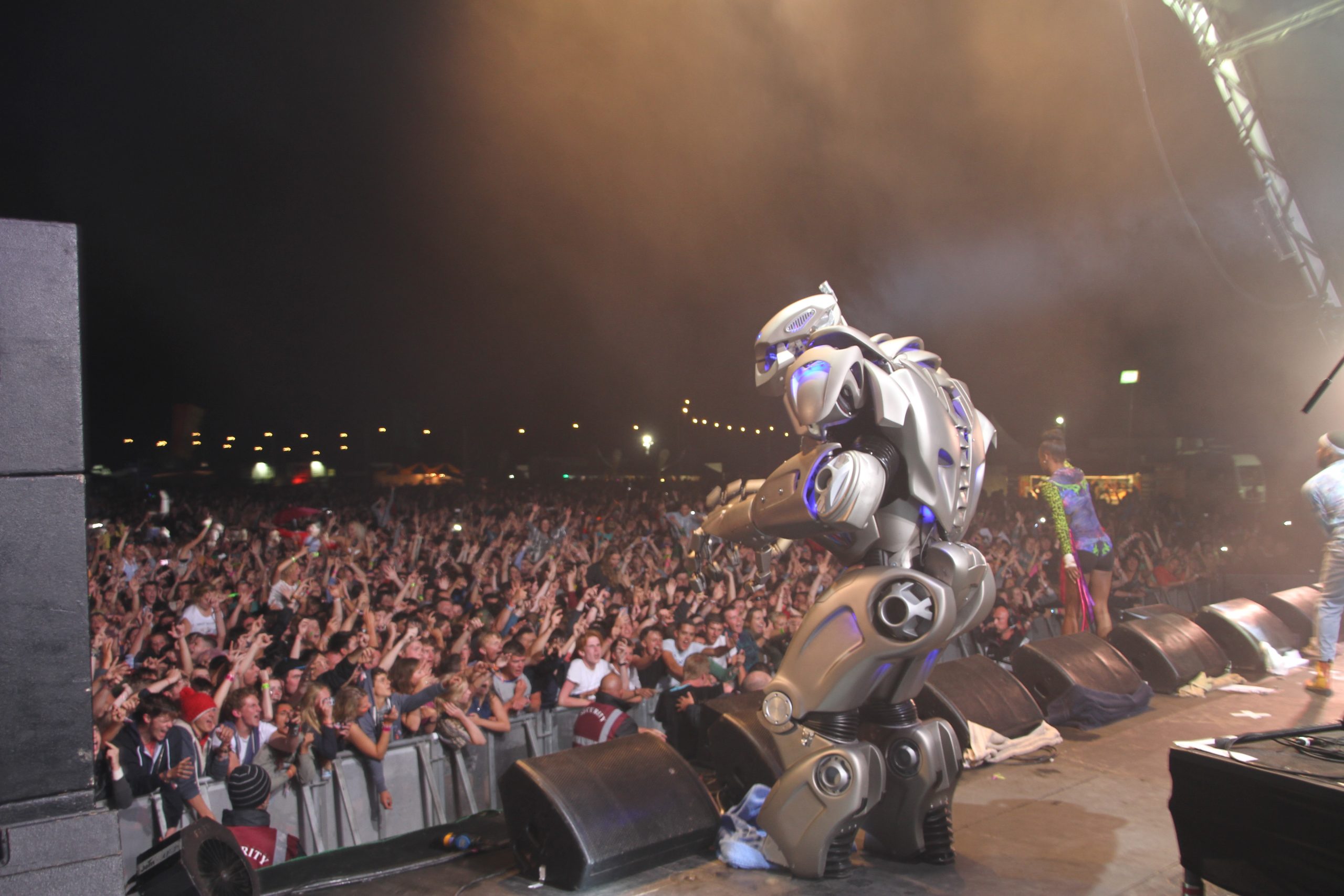 Titan the Robot on stage at the Boardmasters Festival Newquay with Basement Jaxx