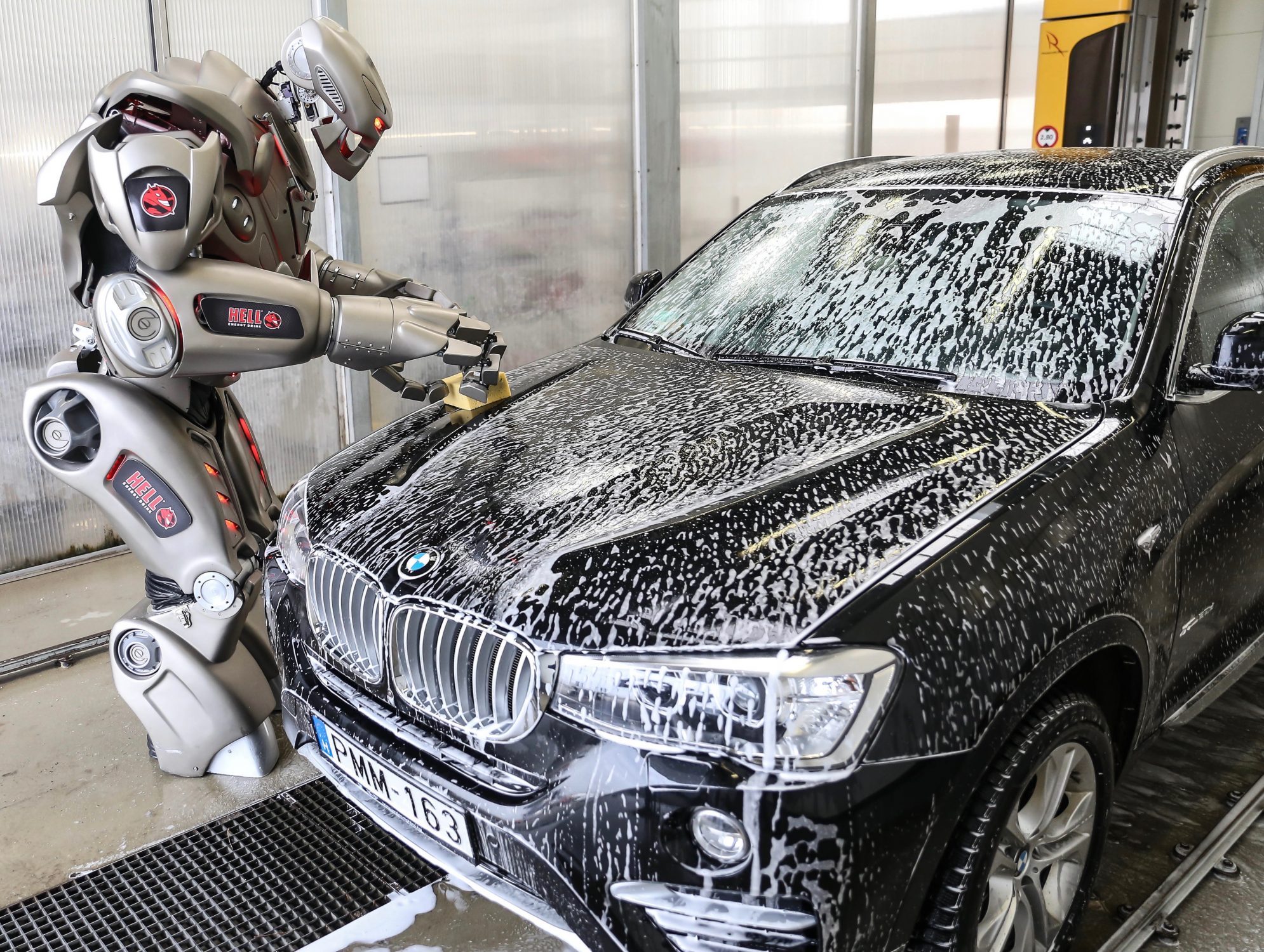 Titan the Robot randomly washing a car in Hungary