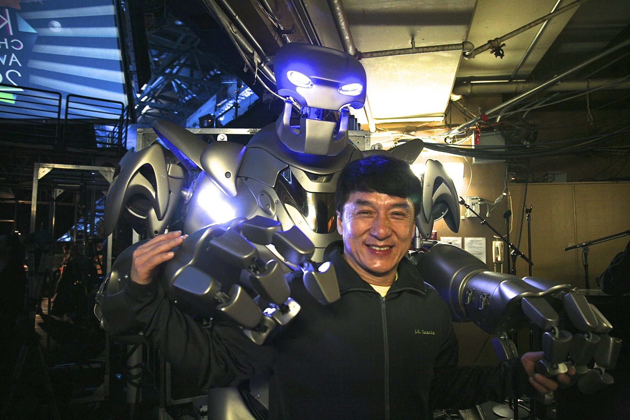 Titan the Robot with Jackie Chan backstage at the Kids Choice Awards in LA, USA.