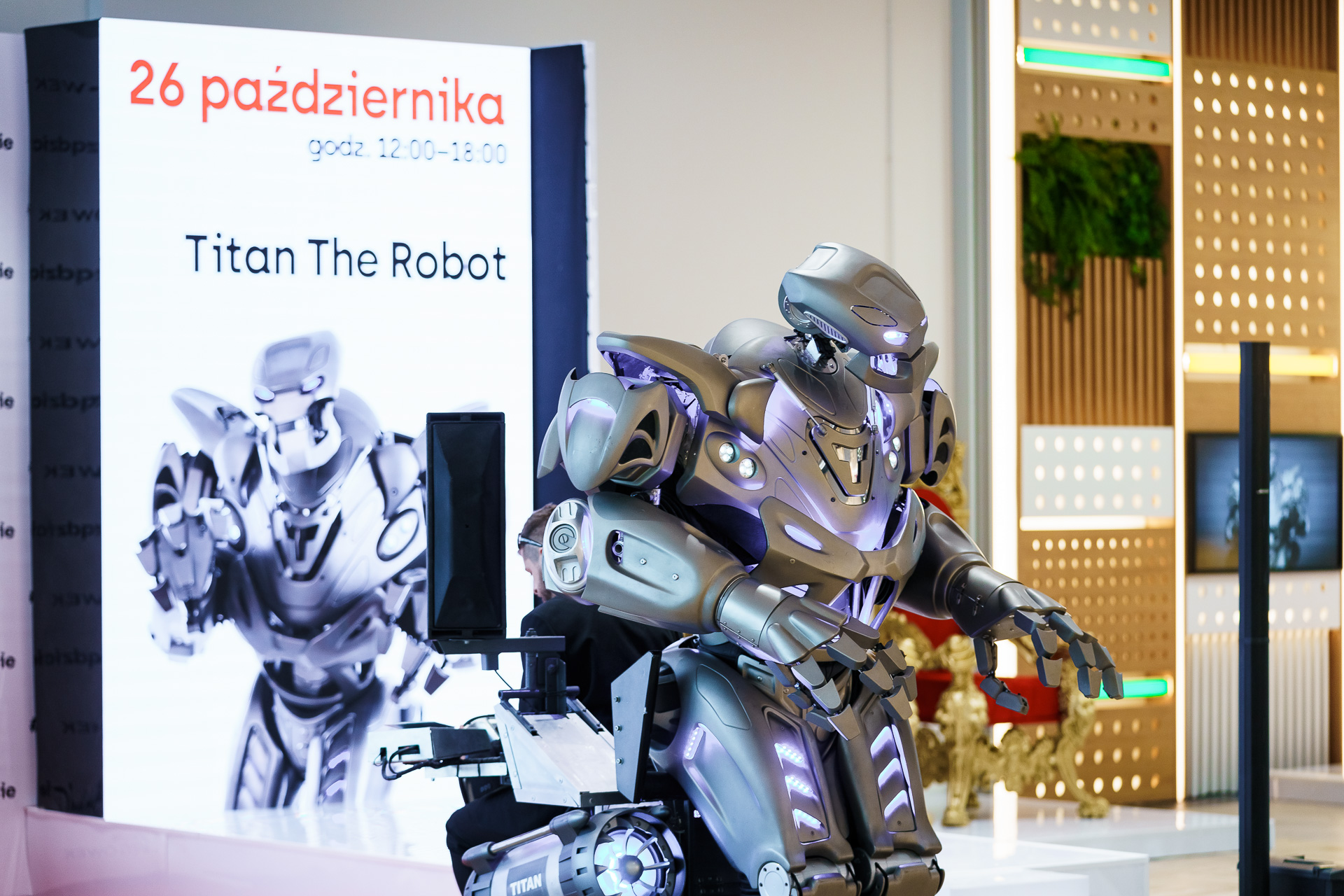 Titan the Robot at a corporate event at a shopping centre in Warsaw, Poland