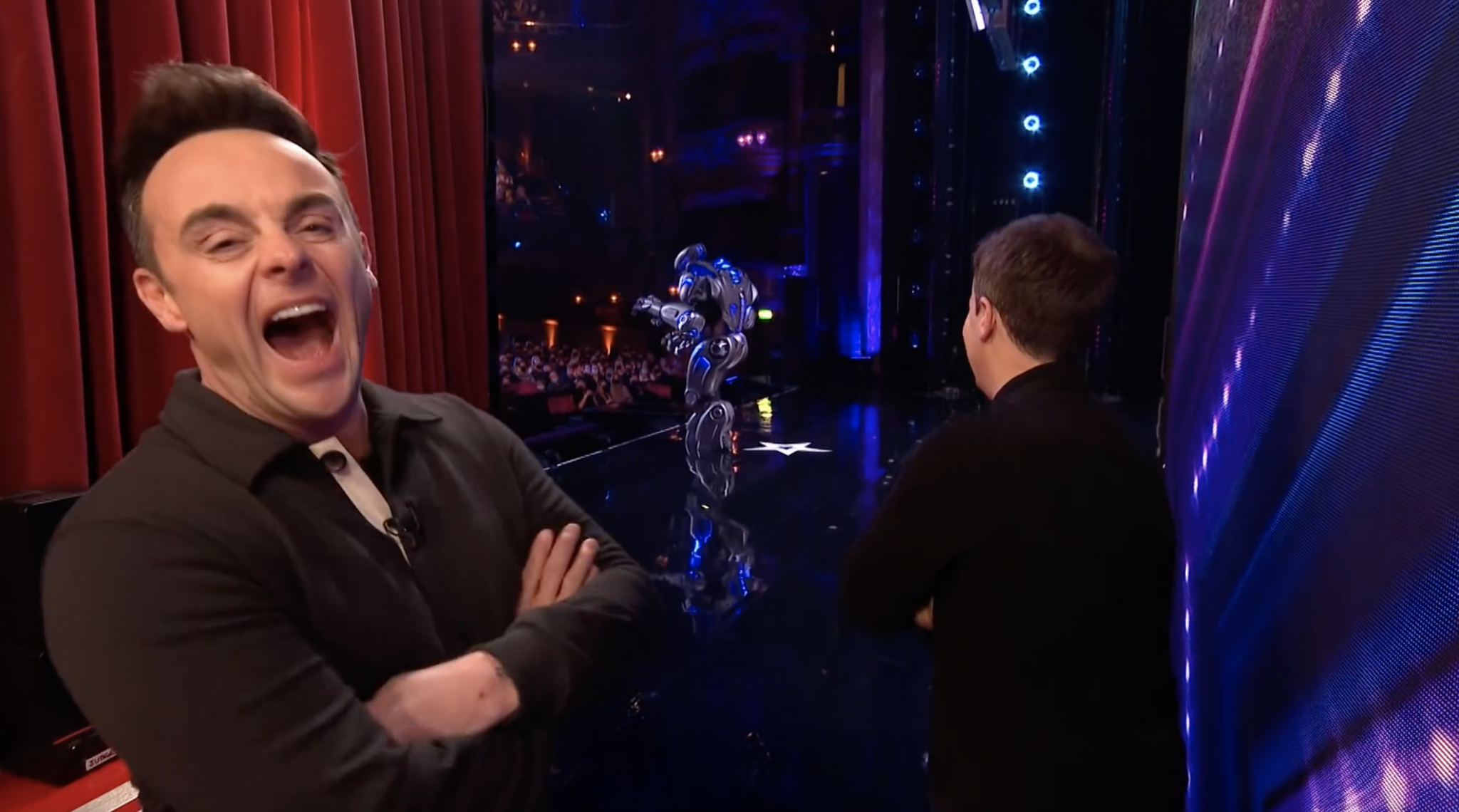 Ant & Dec laughing at Titan the Robot during his Britain's Got Talent audition at the London Palladium. #BGT