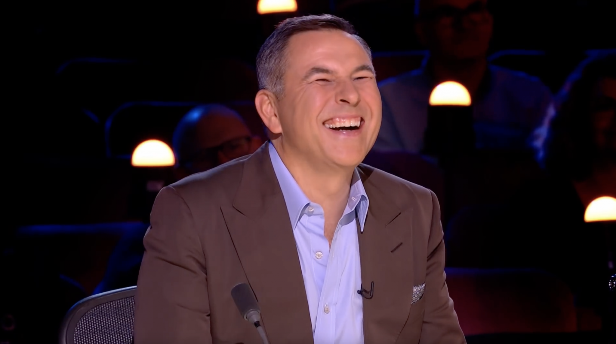 David Walliams laughing at Titan the Robot during his Britain's Got Talent audition at the London Palladium. #BGT