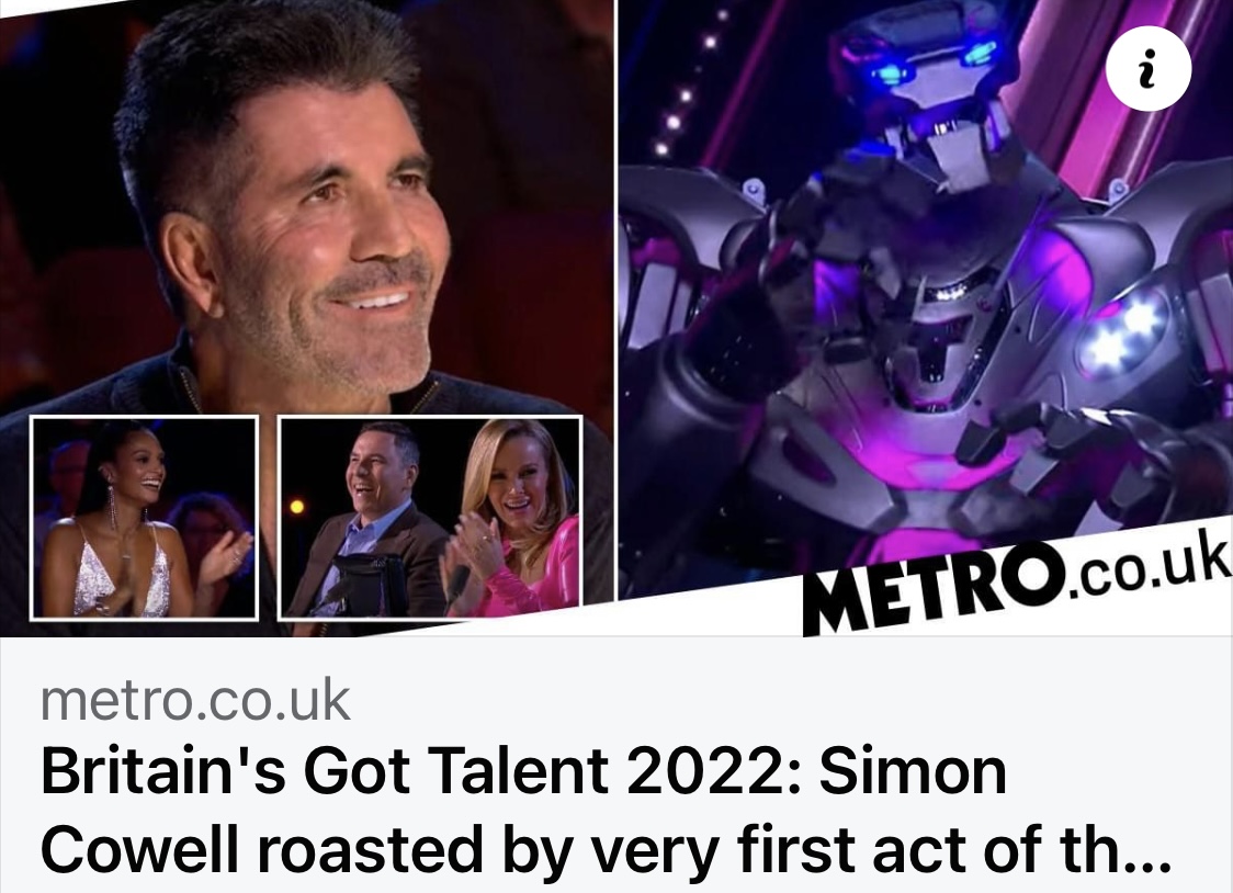 Titan the Robot appears in the Metro after his audition on Britain's Got Talent at the London Palladium. #BGT