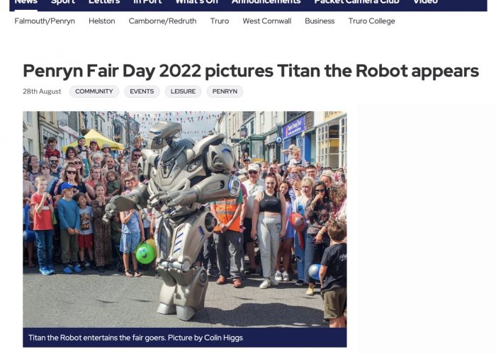 Titan appears in the Falmouth Packet after his summer show in Penryn
